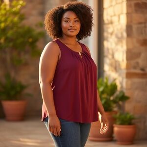 PerSeption Petite Sleeveless Cranberry Red Top With Gold Accent